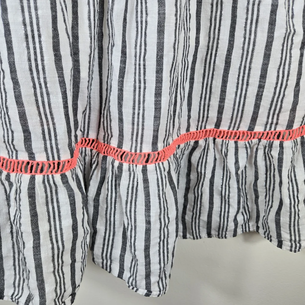 Cat & Jack Girl White Gray Striped Sleeveless Embroidered Tiered Sundress Medium